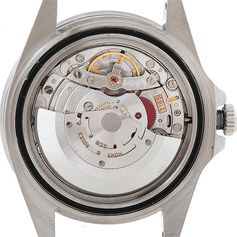 This image shows the inner movement mechanism of a Rolex GMT-Master 16710 Men's Stainless Steel Black Dial 16710 Men's Stainless Steel Black Dial watch from a rear-angle view.