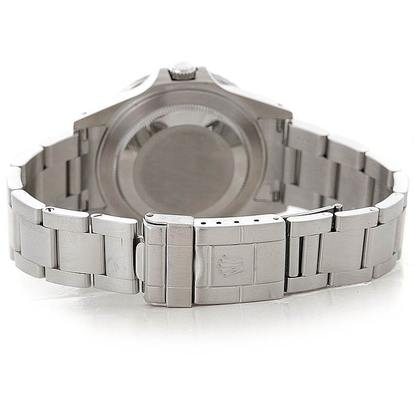 The image shows the back case and bracelet of a Rolex GMT-Master 16710 Men's Stainless Steel Black Dial 16710 Men's Stainless Steel Black Dial watch viewed from the rear.