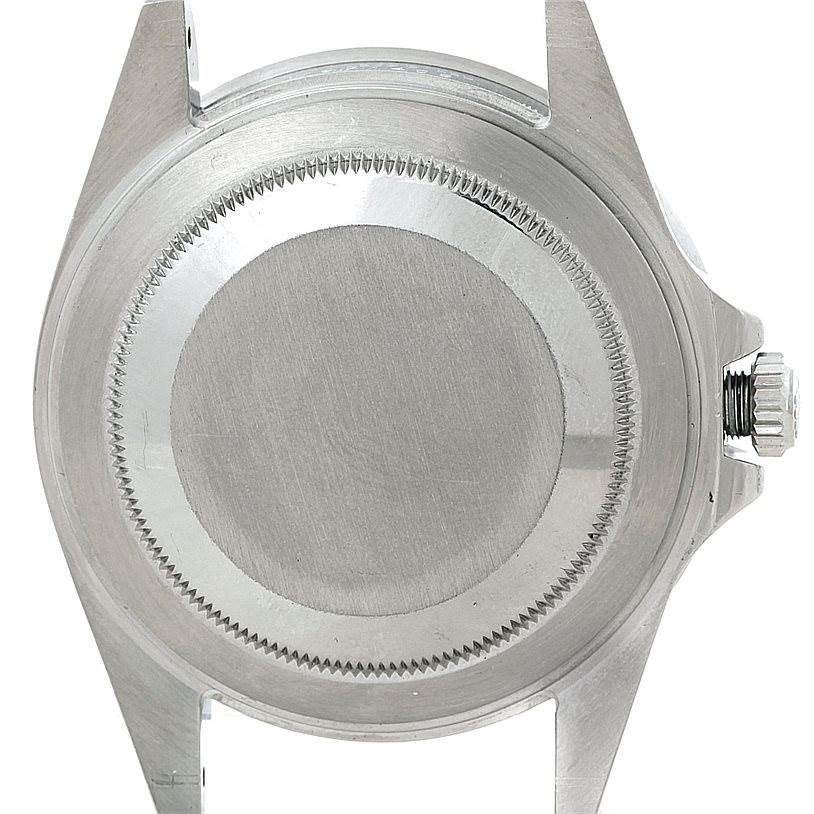 This image shows the back case of a Rolex GMT-Master 16710 Men's Stainless Steel Black Dial 16710 Men's Stainless Steel Black Dial watch, including the crown and lugs.