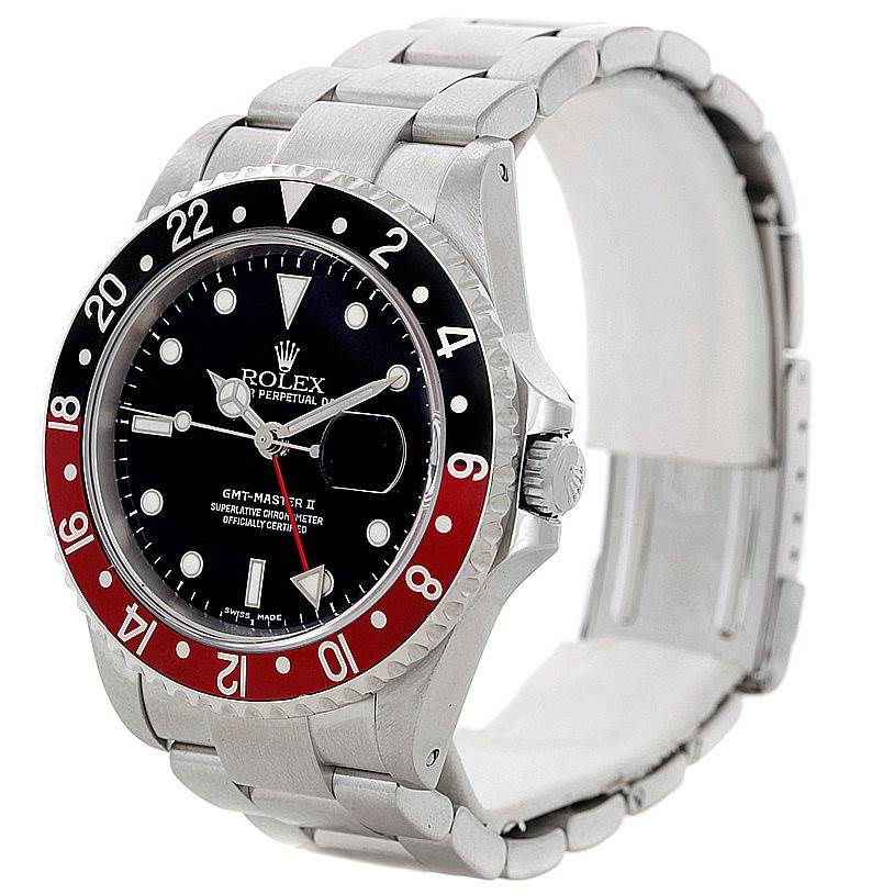 The image shows a Rolex GMT-Master 16710 Men's Stainless Steel Black Dial 16710 Men's Stainless Steel Black Dial II watch at a three-quarter angle, highlighting the bezel, face, and bracelet.
