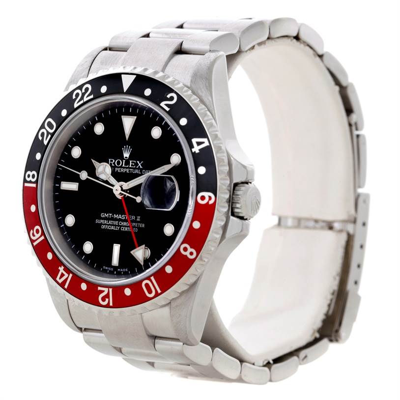 The image shows a front-side angle of the Rolex GMT-Master 16710 Men's Stainless Steel Black Dial 16710 Men's Stainless Steel Black Dial watch, highlighting its bezel, dial, crown, and bracelet.