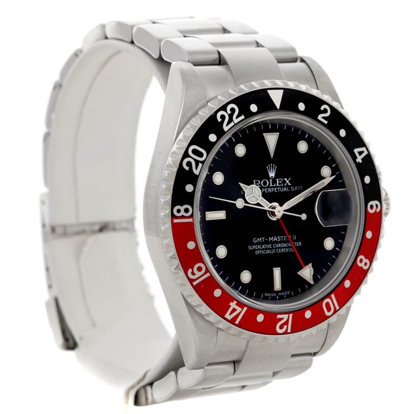 The image shows a Rolex GMT-Master 16710 Men's Stainless Steel Black Dial 16710 Men's Stainless Steel Black Dial II watch at a three-quarter angle, highlighting the bezel, dial, and bracelet.