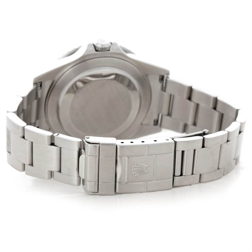 The image shows the rear view of a Rolex GMT-Master 16710 Men's Stainless Steel Black Dial 16710 Men's Stainless Steel Black Dial watch, highlighting its clasp and bracelet.