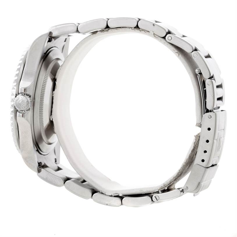 The image shows a side view of a Rolex GMT-Master 16710 Men's Stainless Steel Black Dial 16710 Men's Stainless Steel Black Dial watch, focusing on the bracelet, case, and crown.