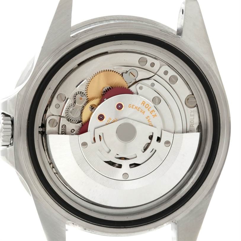 This image shows the internal movement mechanism of a Rolex GMT-Master 16710 Men's Stainless Steel Black Dial 16710 Men's Stainless Steel Black Dial watch from the back.