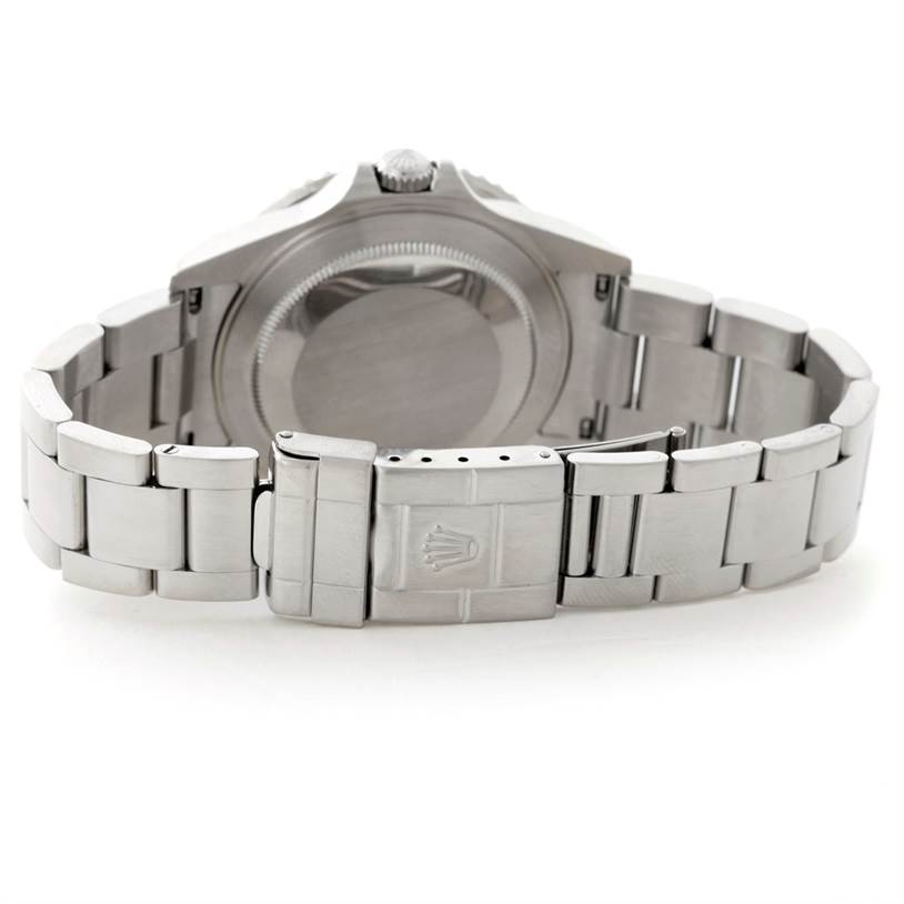 The image shows the back case and clasp of a Rolex GMT-Master 16710 Men's Stainless Steel Black Dial 16710 Men's Stainless Steel Black Dial watch.