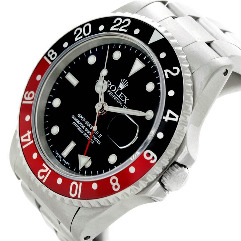 The image shows a close-up angle of a Rolex GMT-Master 16710 Men's Stainless Steel Black Dial 16710 Men's Stainless Steel Black Dial II watch, highlighting the bezel, dial, and part of the bracelet.