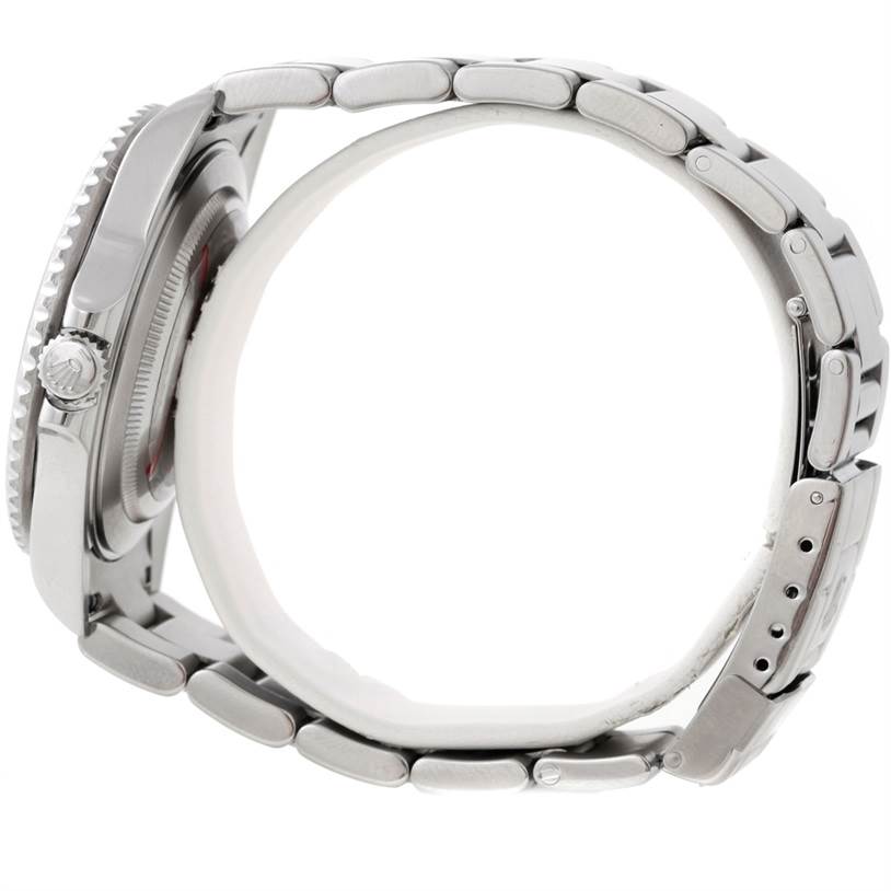 This image shows the side profile and bracelet of a Rolex GMT-Master 16710 Men's Stainless Steel Black Dial 16710 Men's Stainless Steel Black Dial watch.