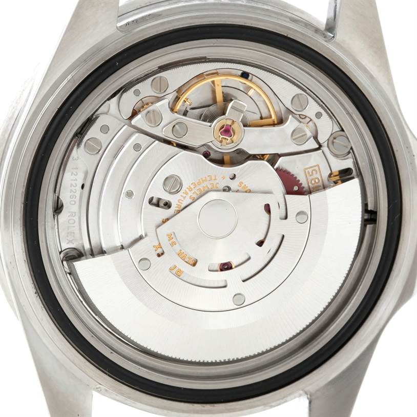 This image shows the back view of a Rolex GMT-Master 16710 Men's Stainless Steel Black Dial 16710 Men's Stainless Steel Black Dial watch, highlighting the intricate internal mechanical movement.