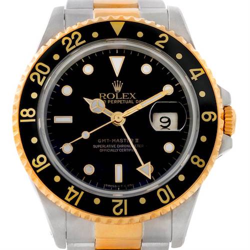Photo of Rolex GMT Master II Mens 18k Yellow Gold Steel Watch 16713