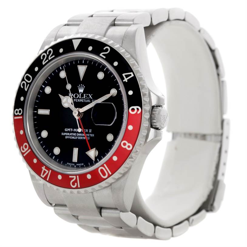 This image shows a Rolex GMT-Master 16710 Men's Stainless Steel Black Dial 16710 Men's Stainless Steel Black Dial II watch at a three-quarter angle, highlighting the bezel, dial, and bracelet.