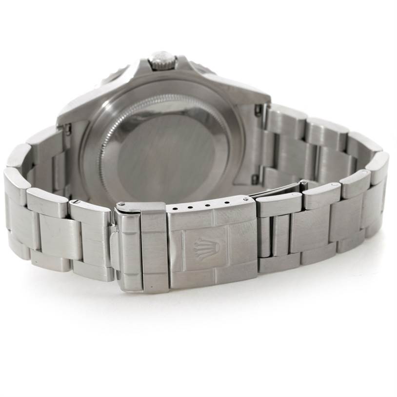 This image shows the backside and clasp of a Rolex GMT-Master 16710 Men
s Stainless Steel Black Dial 16710 Men
s Stainless Steel Black Dial watch, focusing on its stainless steel bracelet.