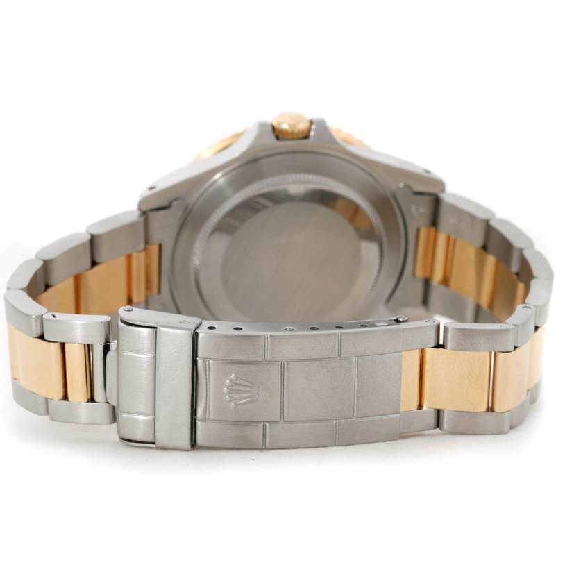 This image shows the back of a Rolex GMT-Master 16713 Men's Stainless Steel Brown Dial 16713 Men's Stainless Steel Brown Dial watch, focusing on the clasp and bracelet.