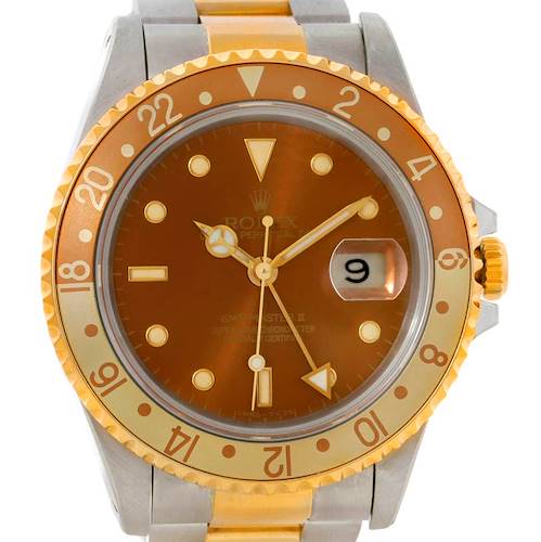 Photo of Rolex GMT Master II Rootbeer Mens 18k Yellow Gold Steel Watch 16713