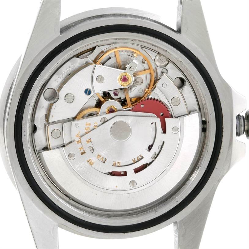 This image shows the back view of the Rolex GMT-Master 16750 Men's Stainless Steel Black Dial 16750 Men's Stainless Steel Black Dial watch, displaying its inner mechanical movement.