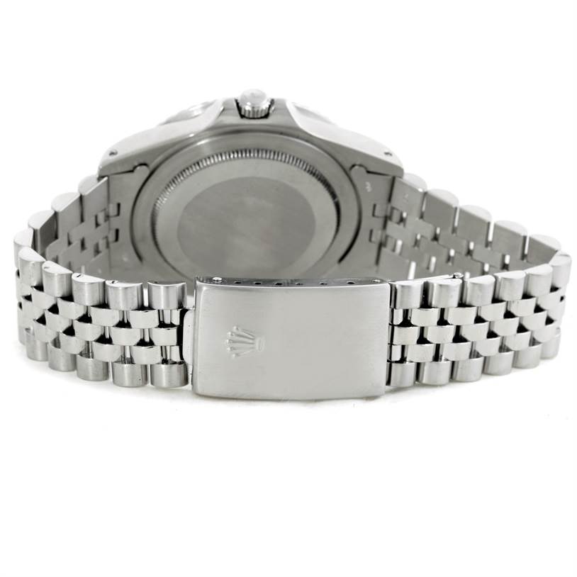 This image shows the back casing and bracelet clasp of a Rolex GMT-Master 16750 Men's Stainless Steel Black Dial 16750 Men's Stainless Steel Black Dial watch.