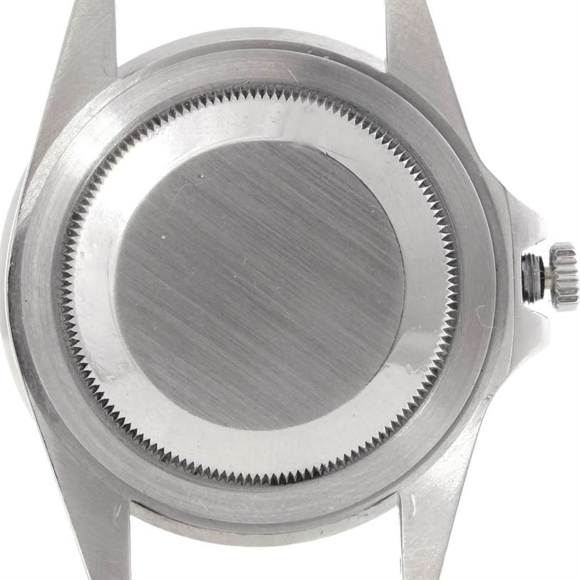 This image shows the case back and crown of a Rolex GMT-Master 16750 Men's Stainless Steel Black Dial 16750 Men's Stainless Steel Black Dial watch from a rear angle.