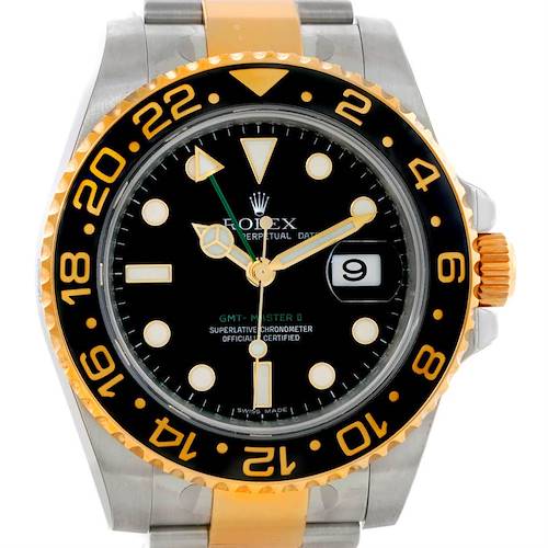 Photo of Rolex GMT Master II Mens 18k Gold Steel Watch 116713 Unworn