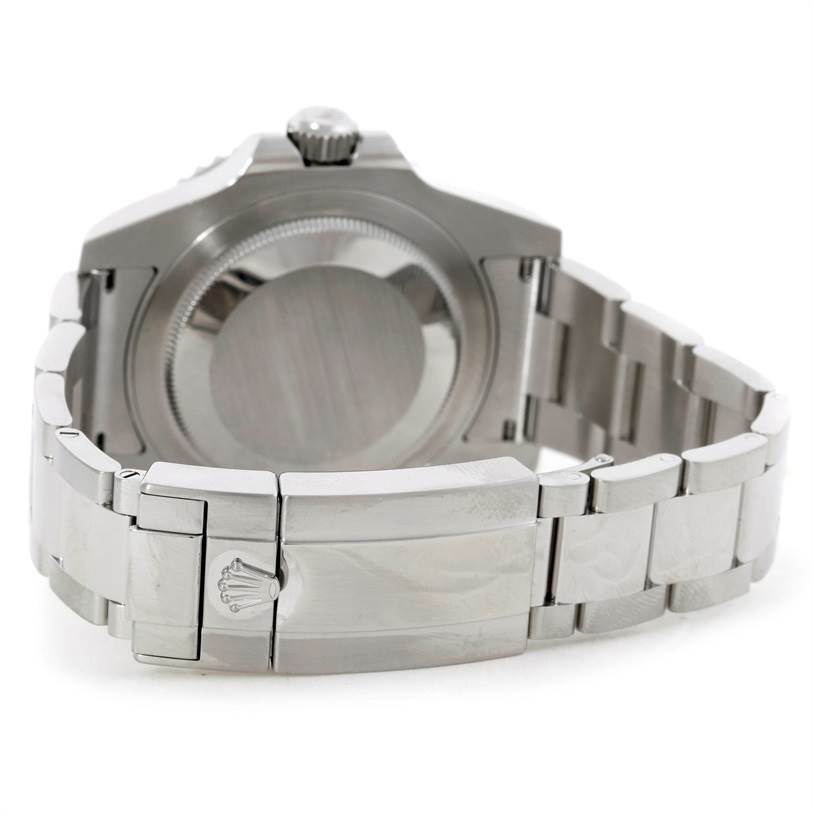 The image shows the back case and bracelet, including the clasp, of a Rolex GMT-Master 116710 Men
s Stainless Steel Black Dial 116710 Men
s Stainless Steel Black Dial watch from a rear angle.