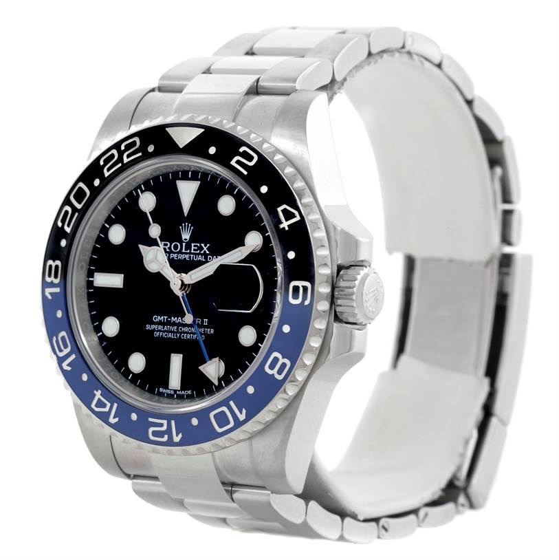 The image shows a Rolex GMT-Master 116710 Men's Stainless Steel Black Dial 116710 Men's Stainless Steel Black Dial II watch at a slight angle, highlighting the bezel, dial, and bracelet.