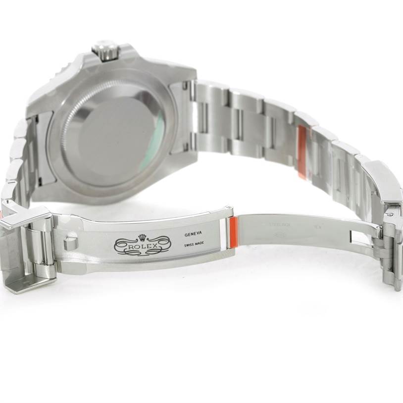 The image shows the case back and open clasp of a Rolex GMT-Master 116710 Men's Stainless Steel Black Dial 116710 Men's Stainless Steel Black Dial watch from a rear angle.