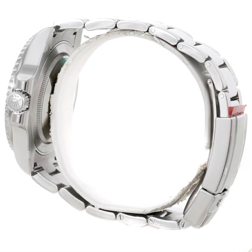 This image shows a side view of the Rolex GMT-Master 116710 Men's Stainless Steel Black Dial 116710 Men's Stainless Steel Black Dial watch, highlighting the crown, case, and bracelet.