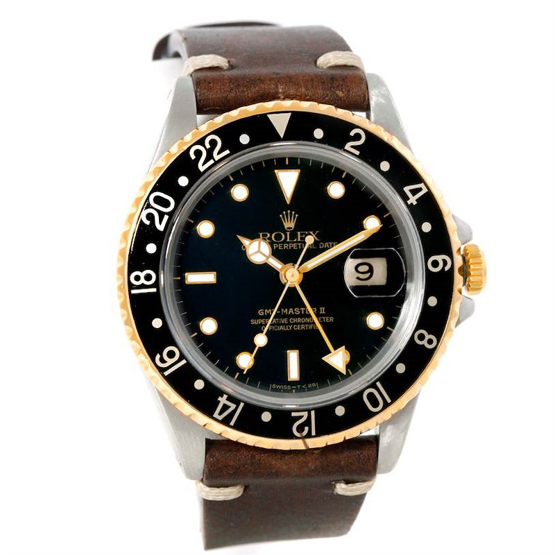 Rolex GMT Master II Mens 18k Yellow Gold Steel Watch 16713