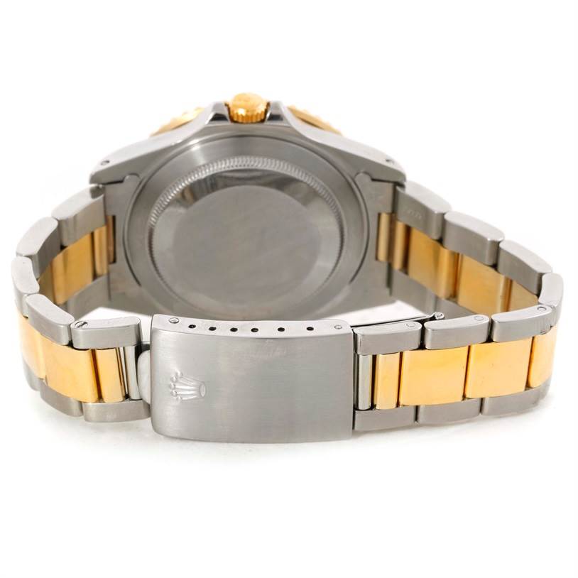 This image shows a rear view of a Rolex GMT-Master 16713 Men's Stainless Steel Brown Dial 16713 Men's Stainless Steel Brown Dial watch, highlighting the clasp, bracelet, and case back.