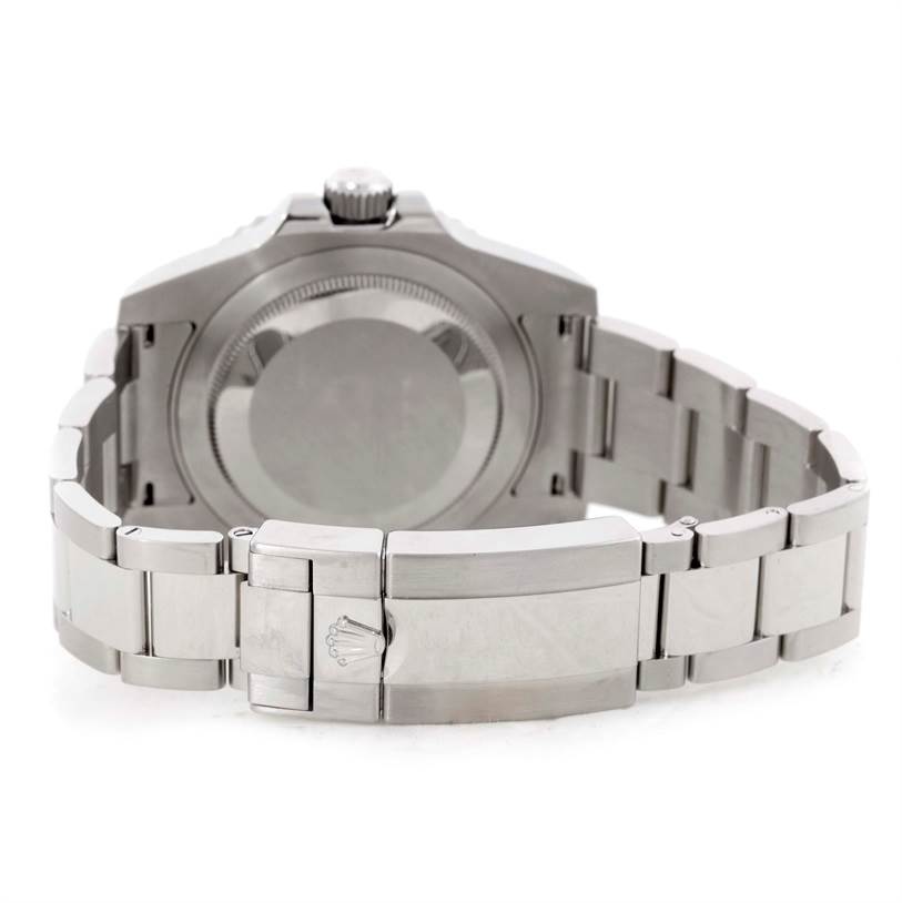 The image shows the backside and bracelet of a Rolex GMT-Master 116710 Men's Stainless Steel Black Dial 116710 Men's Stainless Steel Black Dial watch, highlighting the clasp and case back.