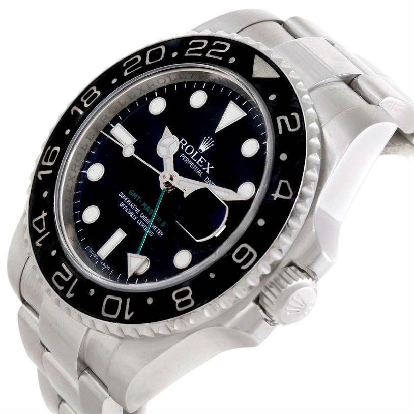 This image shows a Rolex GMT-Master 116710 Men's Stainless Steel Black Dial 116710 Men's Stainless Steel Black Dial watch at a slight angle, highlighting the bezel, face, and bracelet.