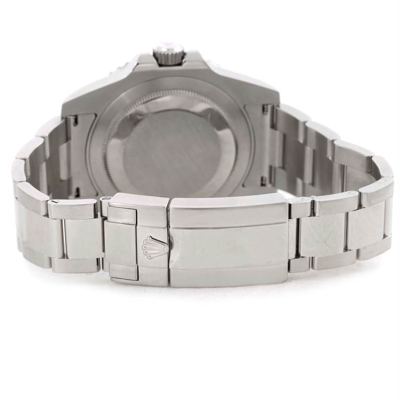 This image shows the back view of a Rolex GMT-Master 116710 Men's Stainless Steel Black Dial 116710 Men's Stainless Steel Black Dial watch, focusing on the case back and metal bracelet with the clasp.