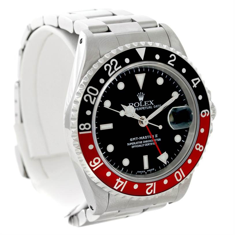This image displays a Rolex GMT-Master 16710 Men's Stainless Steel Black Dial 16710 Men's Stainless Steel Black Dial II watch at a three-quarter angle, showing the bezel, dial, hands, and bracelet.