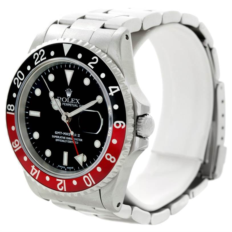 The image shows a Rolex GMT-Master 16710 Men's Stainless Steel Black Dial 16710 Men's Stainless Steel Black Dial II watch at a three-quarter angle, highlighting the bezel, dial, and part of the bracelet.
