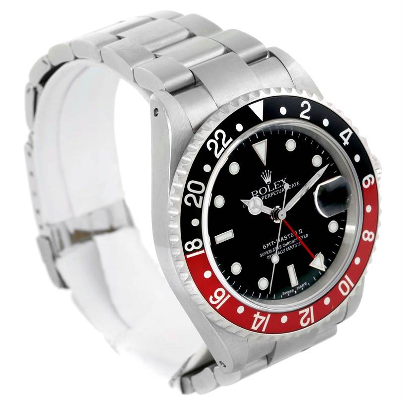 The image shows a Rolex GMT-Master 16710 Men's Stainless Steel Black Dial 16710 Men's Stainless Steel Black Dial watch at an angle highlighting the face, bezel, strap, and side profile.