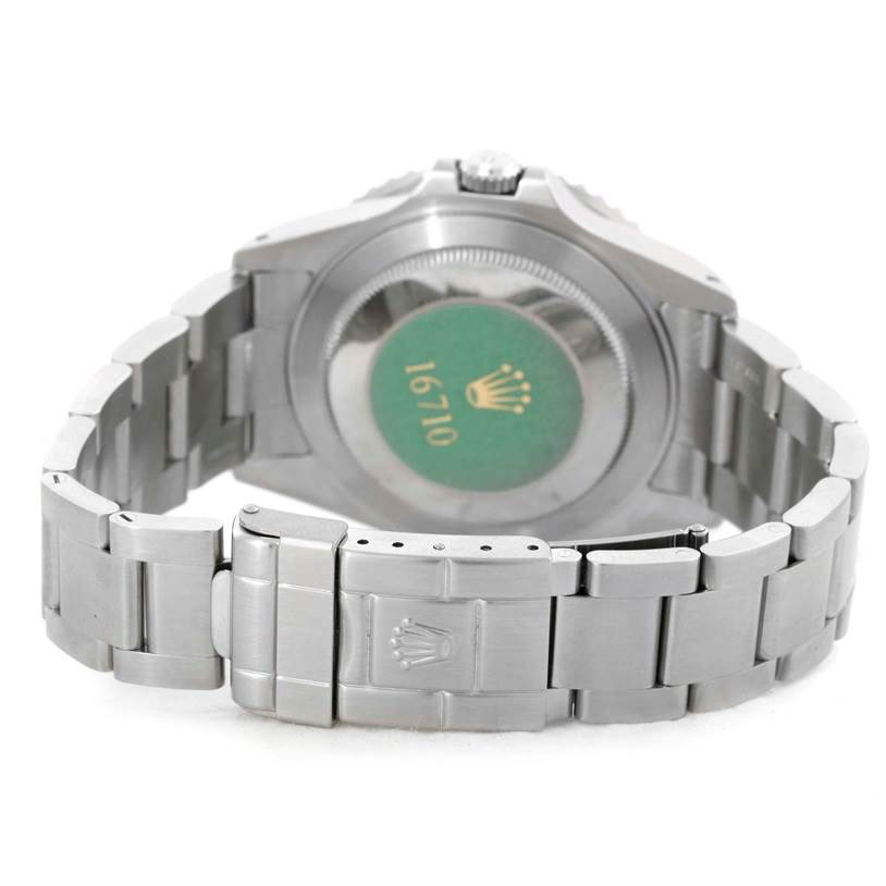 The image shows the back view and bracelet clasp of a Rolex GMT-Master 16710 Men's Stainless Steel Black Dial 16710 Men's Stainless Steel Black Dial watch, model 16710.