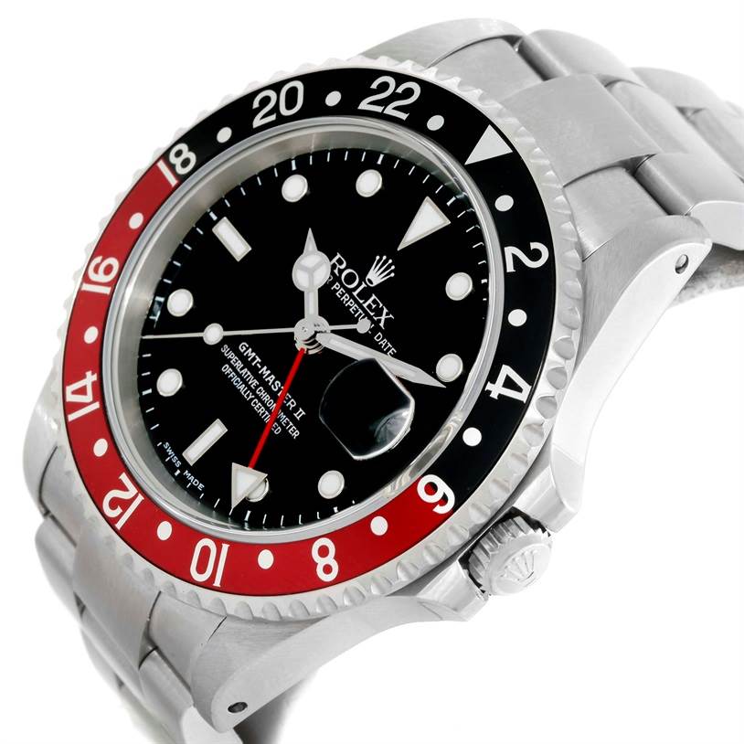 The image shows a close-up angle of the Rolex GMT-Master 16710 Men's Stainless Steel Black Dial 16710 Men's Stainless Steel Black Dial II watch, highlighting the face, bezel, and part of the metal bracelet.