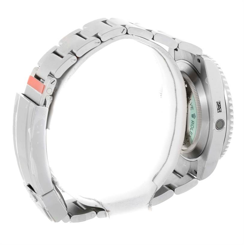 The image shows the back and side profile of a Rolex Sea-Dweller 116600 Men's Stainless Steel Black Dial 116600 Men's Stainless Steel Black Dial watch, highlighting its bracelet, clasp, and case back.