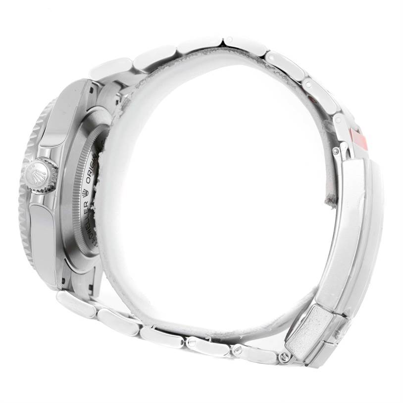 The image shows a side profile of the Rolex Sea-Dweller 116600 Men's Stainless Steel Black Dial 116600 Men's Stainless Steel Black Dial, highlighting the crown, case, and bracelet.