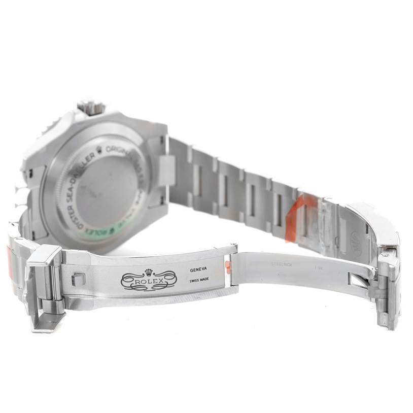 The image shows the back case and open clasp of a Rolex Sea-Dweller 116600 Men's Stainless Steel Black Dial 116600 Men's Stainless Steel Black Dial watch.