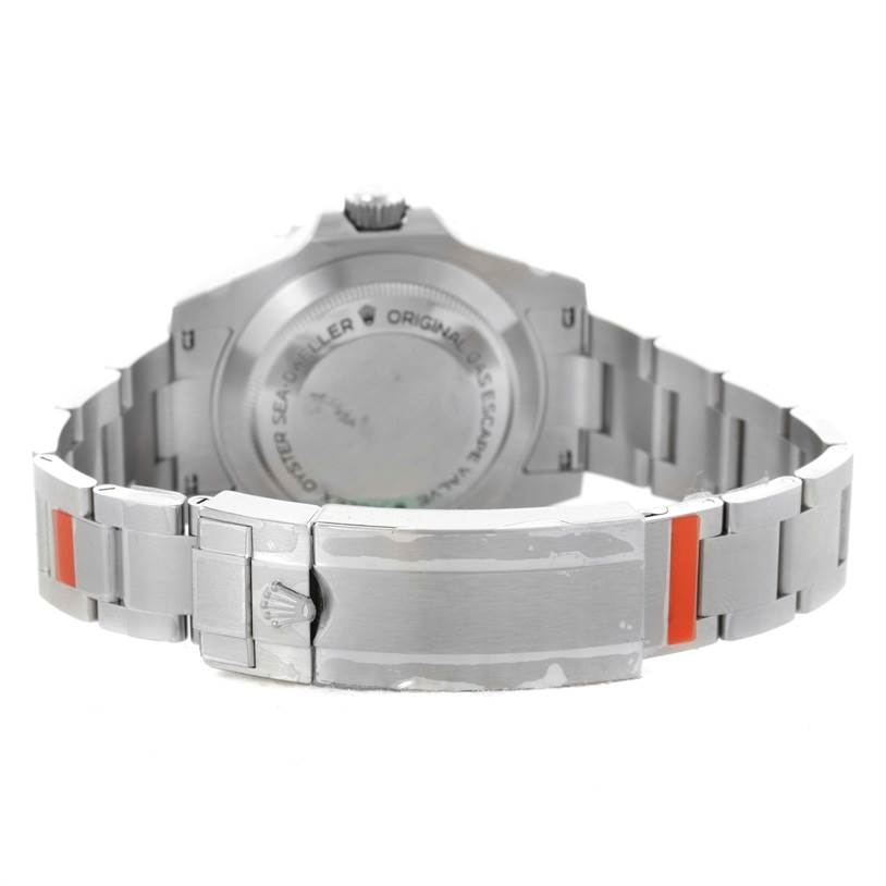 This image shows the back and clasp of a Rolex Sea-Dweller 116600 Men's Stainless Steel Black Dial 116600 Men's Stainless Steel Black Dial watch, including the bracelet and the case back.