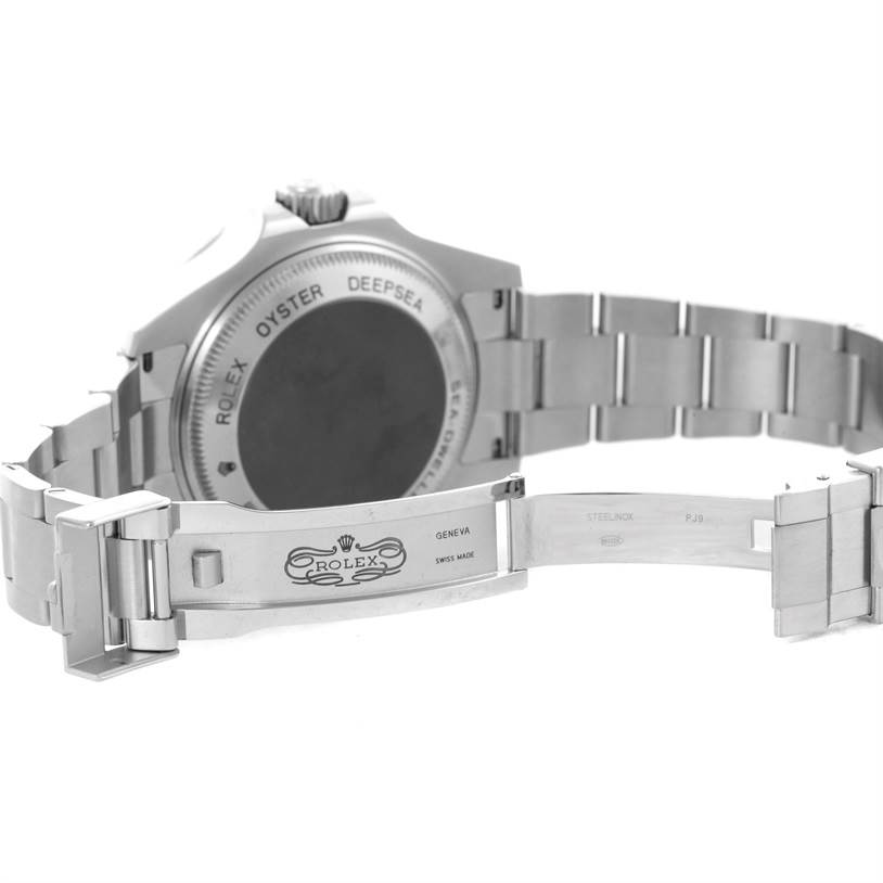 The image shows the backside and clasp of a Rolex Sea-Dweller 116660 Men's Stainless Steel Black Dial 116660 Men's Stainless Steel Black Dial watch, highlighting the bracelet and the case back.