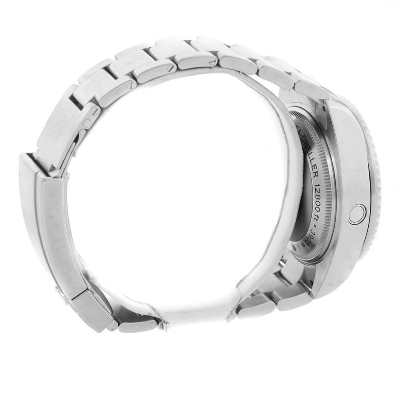 The image shows a side view of the Rolex Sea-Dweller 116660 Men's Stainless Steel Black Dial 116660 Men's Stainless Steel Black Dial watch focusing on the bracelet and case back.