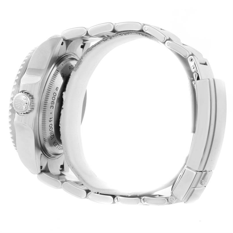 This image shows the side view of the Rolex Sea-Dweller 116600 Men's Stainless Steel Black Dial 116600 Men's Stainless Steel Black Dial, displaying the crown, case, and bracelet.