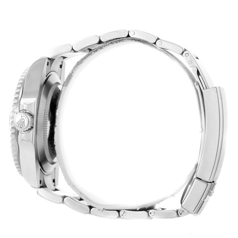 The image shows a side view of the Rolex Sea-Dweller 116600 Men's Stainless Steel Black Dial 116600 Men's Stainless Steel Black Dial watch, displaying its bezel, crown, case, and metal bracelet.