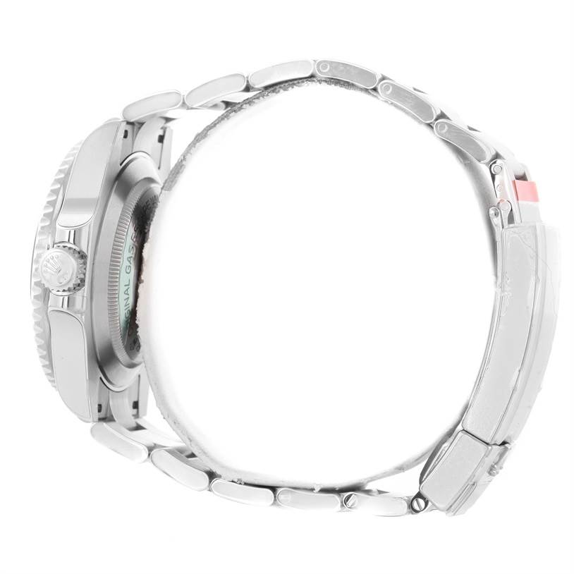 The image shows a side view of the Rolex Sea-Dweller 116600 Men's Stainless Steel Black Dial 116600 Men's Stainless Steel Black Dial watch, highlighting its case back, crown, and bracelet.