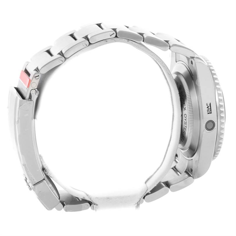 This image shows a side view of the Rolex Sea-Dweller 116600 Men's Stainless Steel Black Dial 116600 Men's Stainless Steel Black Dial watch, displaying the bracelet, lugs, and crown.