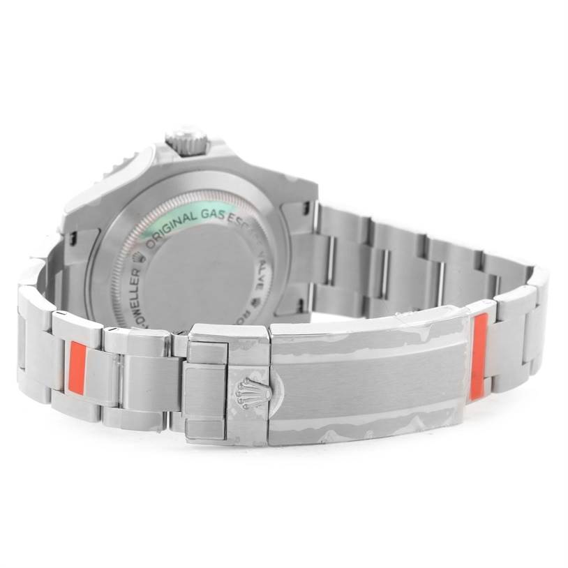 The image shows the back case and clasp of a Rolex Sea-Dweller 116600 Men's Stainless Steel Black Dial 116600 Men's Stainless Steel Black Dial watch at an angle highlighting the bracelet.