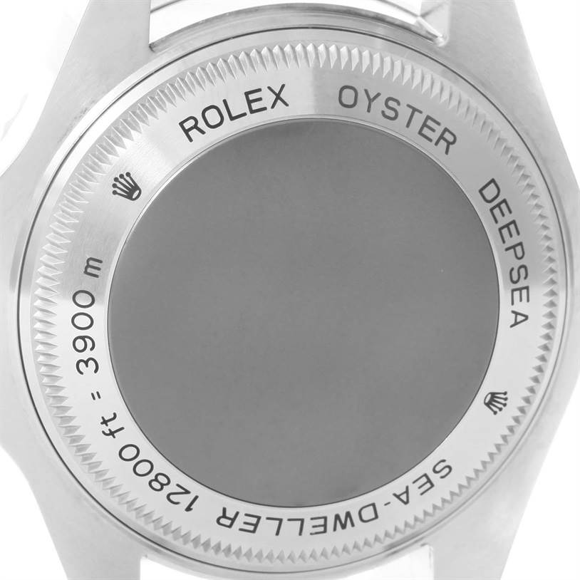 This image shows the back casing of a Rolex Sea-Dweller 116660 Men's Stainless Steel Black Dial 116660 Men's Stainless Steel Black Dial watch, featuring inscriptions and branding.