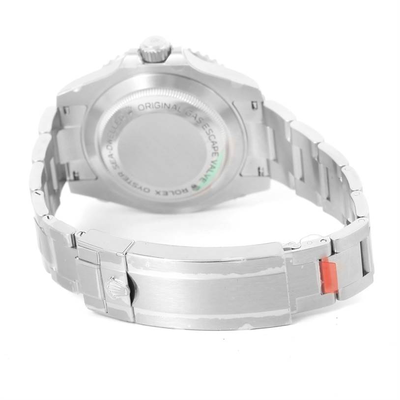 The image shows the back and clasp of a Rolex Sea-Dweller 116600 Men's Stainless Steel Black Dial 116600 Men's Stainless Steel Black Dial watch, highlighting the case back and bracelet.