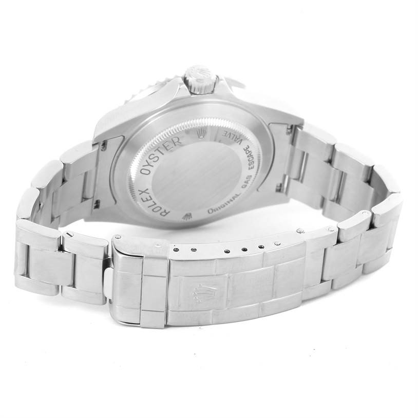 The image shows the back case and bracelet of a Rolex Sea-Dweller 16600 Men's Stainless Steel Black Dial 16600 Men's Stainless Steel Black Dial watch at an angled rear view.